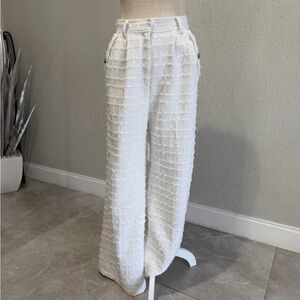 Amanda Uprichard White Tweed Pants w/ Gold Button Detail